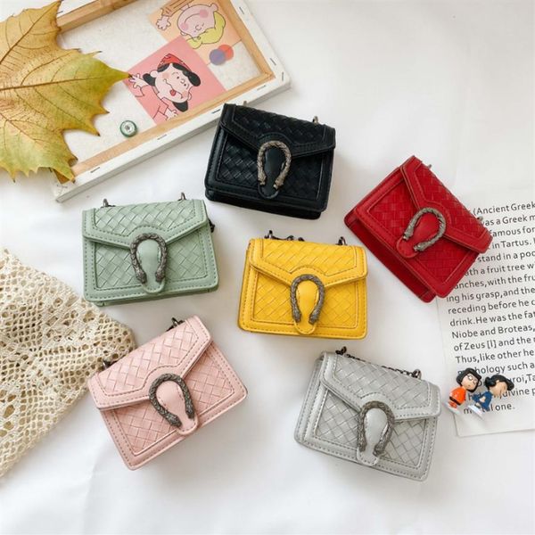 

lady style kids handbags girls weaving princess bags women mini handbag designer children metal buckles chain messenger bag a5593197b, Black