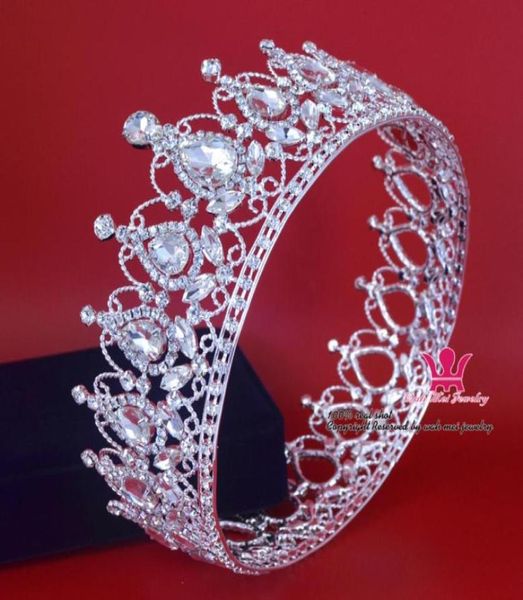 

gorgeous full round crown princess queen bridal wedding tiara pageant queen crown rhinestone fashion jewelry mo19992901597937007, White;golden