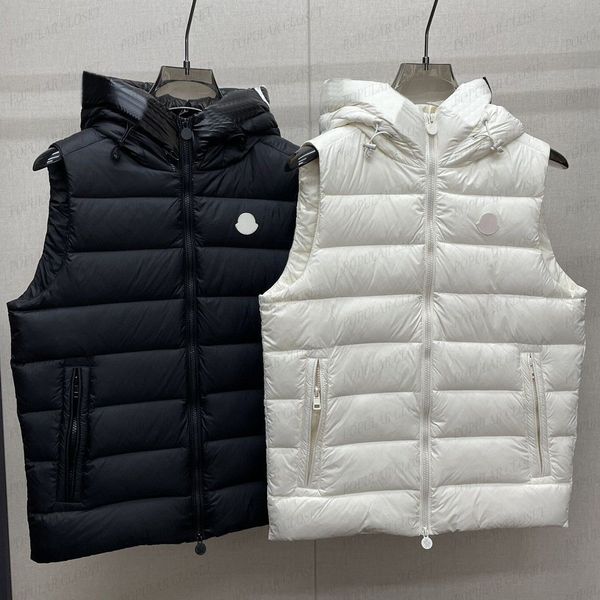 

men vest down jacket designer parka downs clothes womens puffer coats outerwear classic embroid badge sleeveless couple hooded windbreaker 1, Black;white