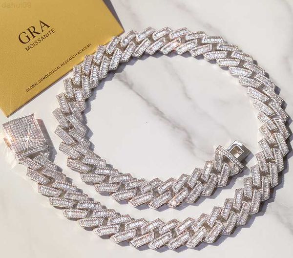 

iced out hip hop cuban chain handmade 12mm 16mm baguette moissanite cuban link s925 silver necklace with gra certificate jewelry