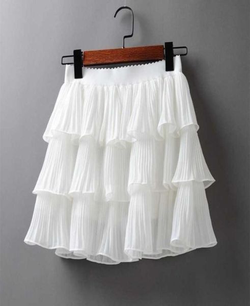 

summer women elasticity waist mini skirt ladies chiffon skirt ladies casual cake skirts black white femme pleated skirts 2103312208071