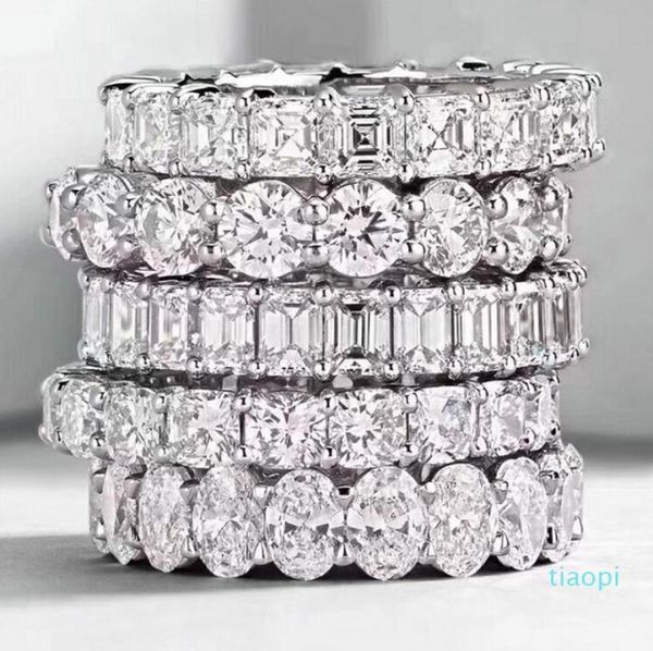 

choucong vintage fashion jewelry real 925 sterling silver princess white z cz diamond eternity women wedding engagement band r2674738, Slivery;golden