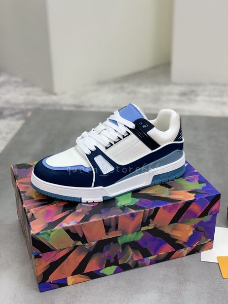 

the latest luxurys designers abloh tri-color men casual shoes blue green brown skate traine fashion genuine leather outdoor platform runners, Black