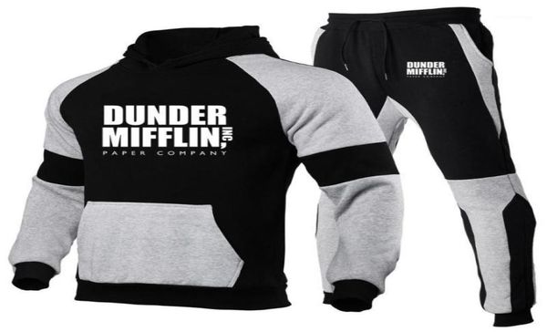 

men039s tracksuits dunder mifflin paper inc office tv show printed fashion suits sportswear jogging tracksuit running hoodiesp2463552, Gray