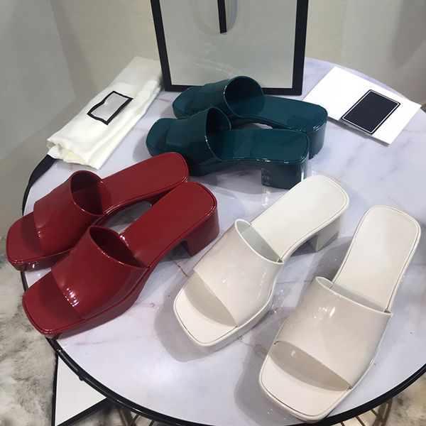 

rubber high heel slide sandal jelly slipper pastel lady fruit platform embossed candy colors chunky height red pink white black summer women