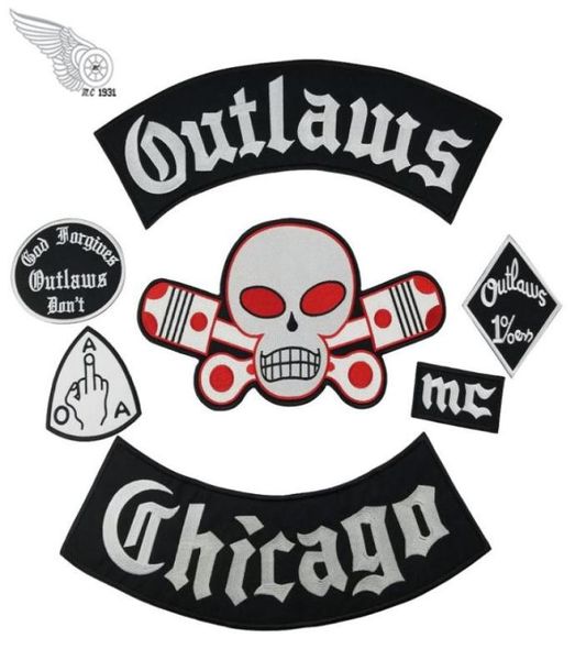

popular outlaw chicago embroidery patches for clothing cool full back rider design iron on jacket vest80782522332426, Black