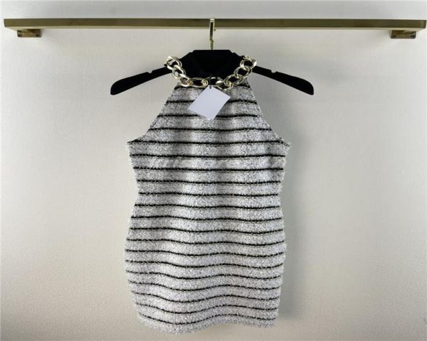 

2022 women summer dresses designer dress with metal chain milan runway designer tank crop tshirt clothing high end bodyc1663808, Black