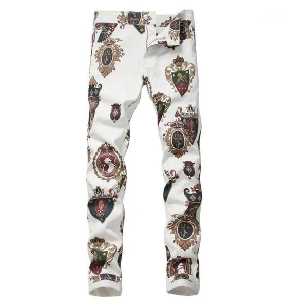 

men039s jeans badge 3d printed white fashion colored drawing slim fit stretch pants long trousers1984524, Blue