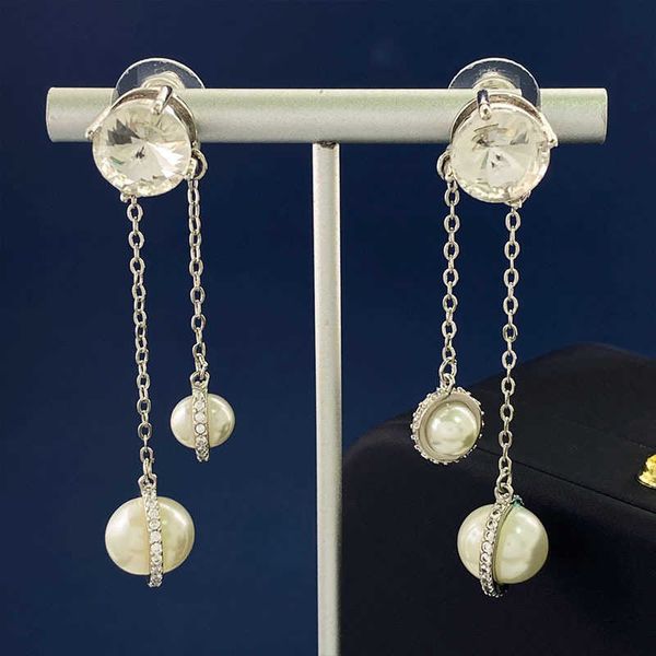 

Top Designer MiuMiu Fashion earrings temperament celebrity princess style rhinestone pearl earrings inset tassels long earrings luxury gift Accessories Jewelry