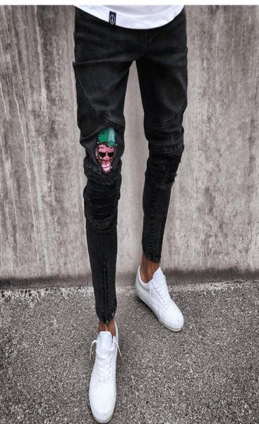

2019 men stylish ripped denim pants biker skinny slim straight frayed denim trousers new fashion skinny jeans trousers2160306, Blue