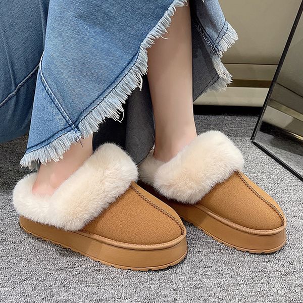 

slippers women thick sole faux fur slippers winter plush warm cotton shoes woman indoor outdoor non slip fluffy platform slippers 230818, Black