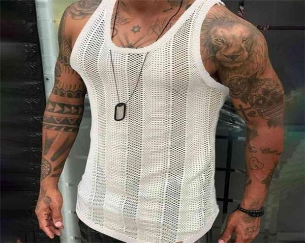 

summer men039s sleeveless knit vest white breathable mesh sports 2106234171801, White;black