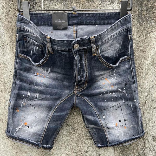 

mens jeans shorts motorcycle biker jeans rock revival short pants skinny slim ripped hole men's denim shorts men designer jea2426, Blue