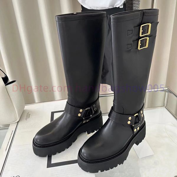 

designer bulky triomhpe boots women motorcycle boots ankle boots knight boots fashion vintage calfskin anti slip ladies leisure knee boots s, Black