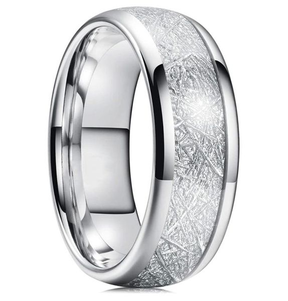 

8mm tungsten mens ring inlay meteorite silver polished wedding bands men039s 316l stainless steel ring size 7135815487