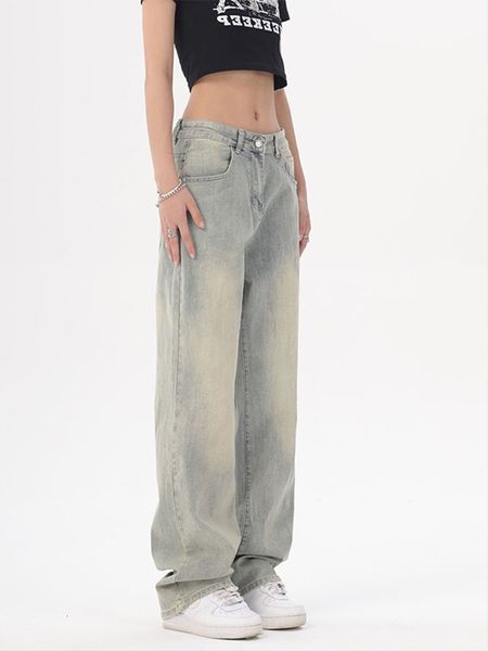 

women's jean wash jeans fall winter high waist loose denim blue vintage washed korean style womens allmatch simple leisure streetwear 2