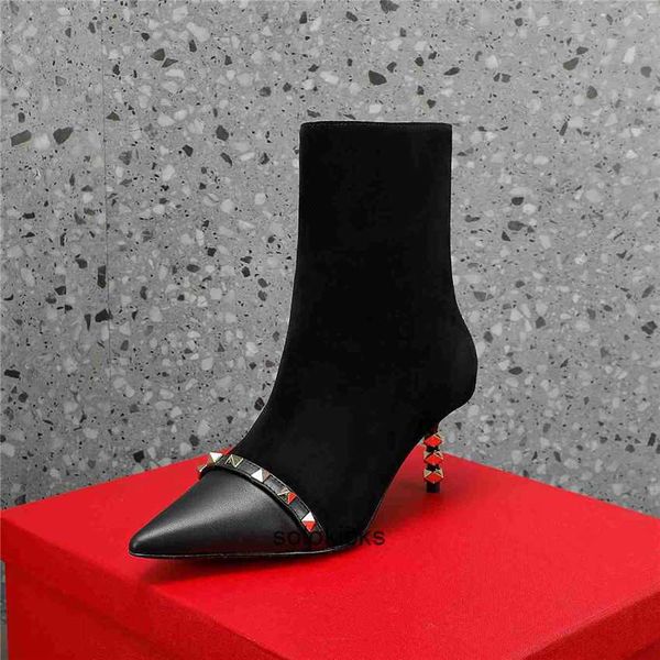 

valentinolies fashion sock boots casual pd4y women luxury boots design winter soled warm heel 02-010 snow leather thick, Black
