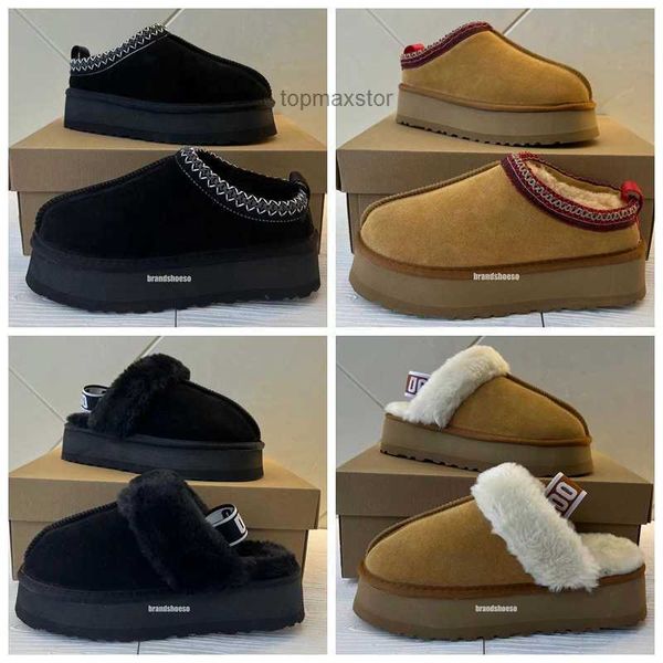 

tasman slippers chestnut fur slides sheepskin shearling tazz mules women men ultra mini platform boot slip-on shoes suede upper comfort fall, Black