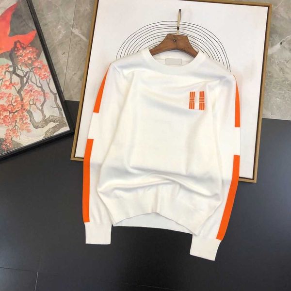 

autumn winter warm sweater designer knitted sweater contrast color jacquard letter knitwear mens round neck pullover long-sleeved base shirt, White;black