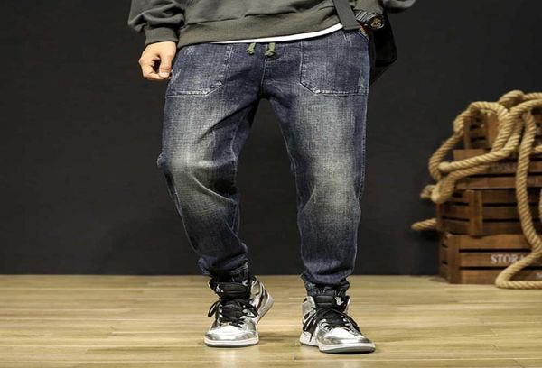

trendy harem jeans man denim pants hip hop elastic joggers casual trousers loose baggy cargo pants men clothing7722589, Blue