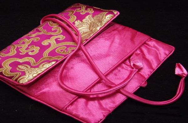 

3 zipper pocket jewelry set roll bag travel storage silk brocade drawstring pendant necklace bracelet bangle earring ring packagin4511917, Pink;blue