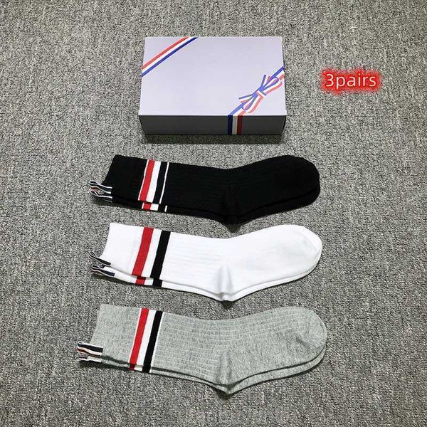 

men's socks tb thom socks cotton classic rwb striped crew socks luxury brand design fashion korean breathable socks, Black