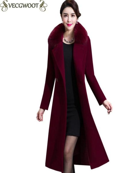 

autumn winter woolen coat women new 2019 fashion elegant solid color large size woolen jacket women fur collar long coat s4514540063, Black