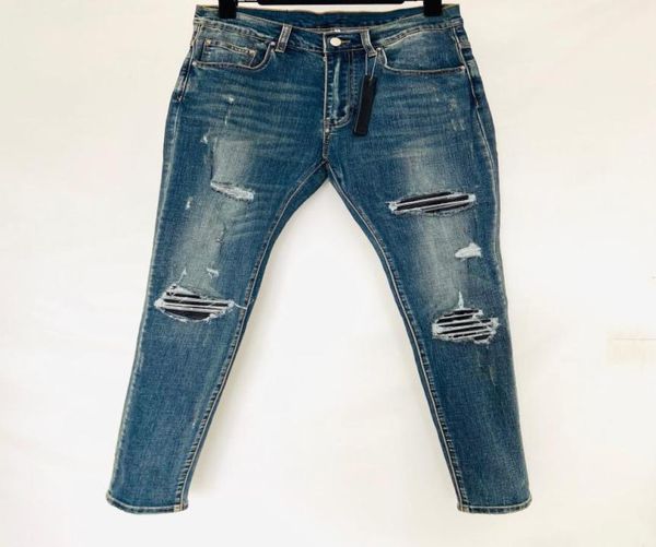 

mens jeans shorts long pants skinny knee black spell leather destroy the quilt ripped hole fashion jean men designers clothes shoe9655321, Blue