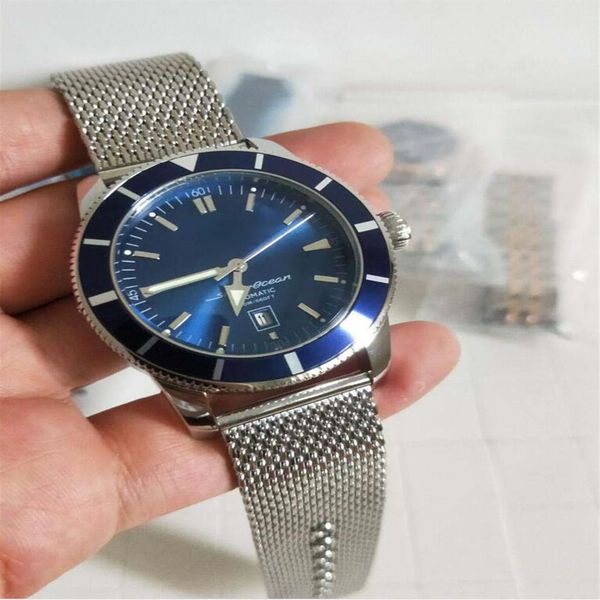 

limited editionbreilt auto wrist aeromarine watch 46mm blue dial ceramic bezel stainless band mens watches182m, Slivery;brown