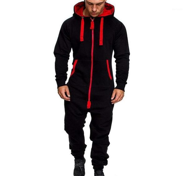 

men039s pants 1 piece casual fleece men jumpsuit winter warm patchwork zipper overalls fashion sports hoodies playsuit loose st9806663, Black