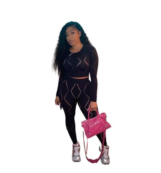 

women two piece pants casual sports outfits workout jumpsuit long sleeve crop pant sets cutout clubwear9069120, White