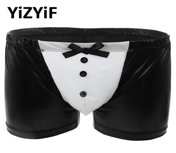 

men039s swimwear men patent leather boxer underwear with buttons and bowknot tuxedo brief gay sissy panties boxers menmen1198947