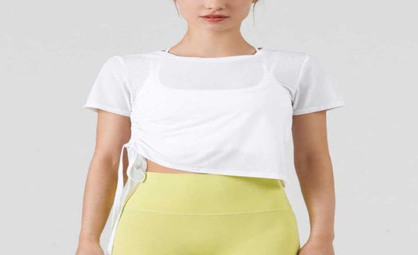 

round neck wrinkled fitness short sleeve women039s summer running loose sports tshirt 05 yoga suit9431380, White