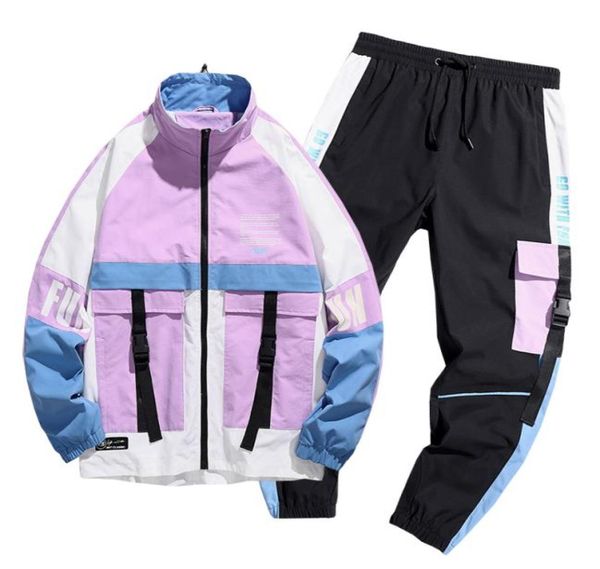 

men streetwear tracksuit harajuku joggers suit sets mens tracksuit jacketpants 2pc sets spring autumn jackets long pants x01246547480, Gray