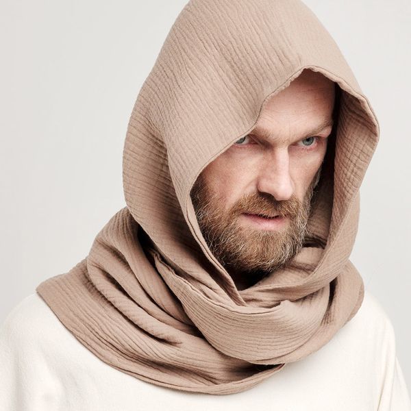 

scarves 100 cotton double sided hooded scarf hat set retro men women headband cowl multifunctional wrap circle scarves 230818, Blue;gray