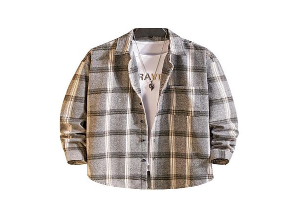 

mens fashion streetwear casual long sleeved button shirt classic plaid slim fit male casual loose shirts1177328, White;black