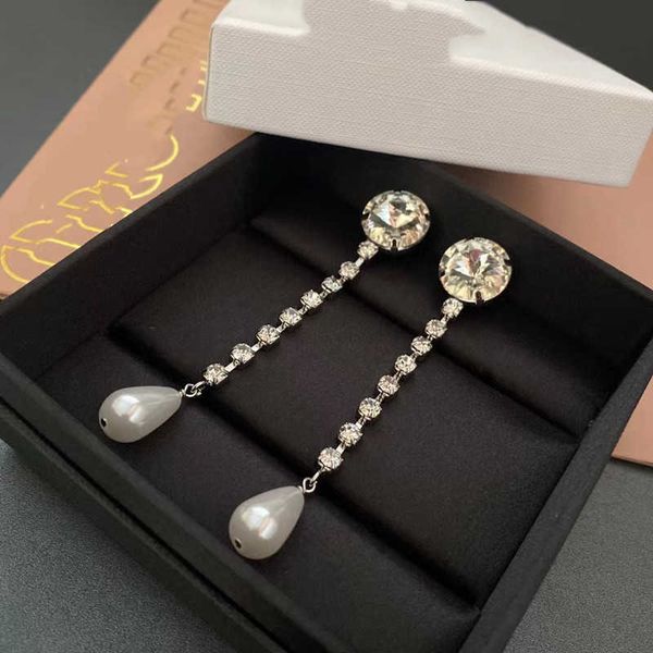 

Top Designer MiuMiu Fashion Earrings Tassels Long Water Drops Pearl 925 Silver Temperament Celebrity Earrings ins Valentine's Day gifts luxury Accessories Jewelry