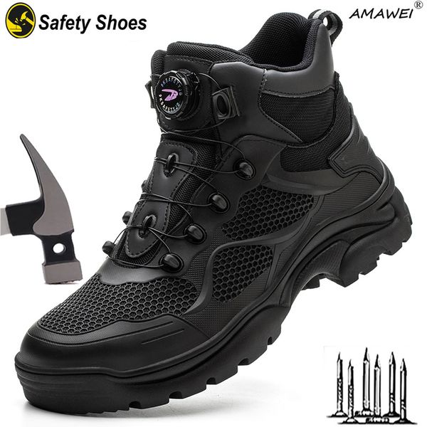 

boots amawei rotating button safety shoes men work sneakers indestructible shoes puncture-proof protective shoes work boots steel toe 230818, Black