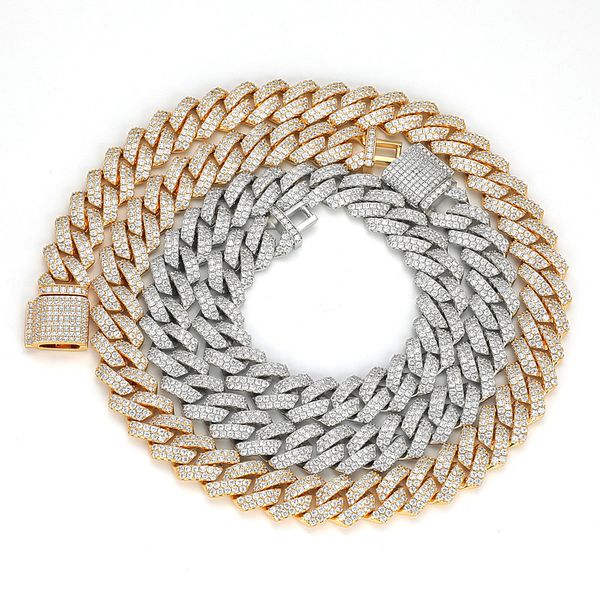 

iced out chain necklace for men width 14mm titanium steel plated gold mens cuban chain inlaid 2 row diamond hip hop links necklaces women lu, Black