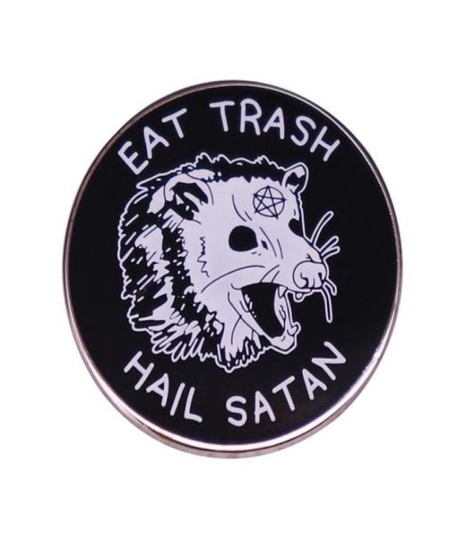 

eat trash hail satan occult possum enamel laple pin012347896272, Blue