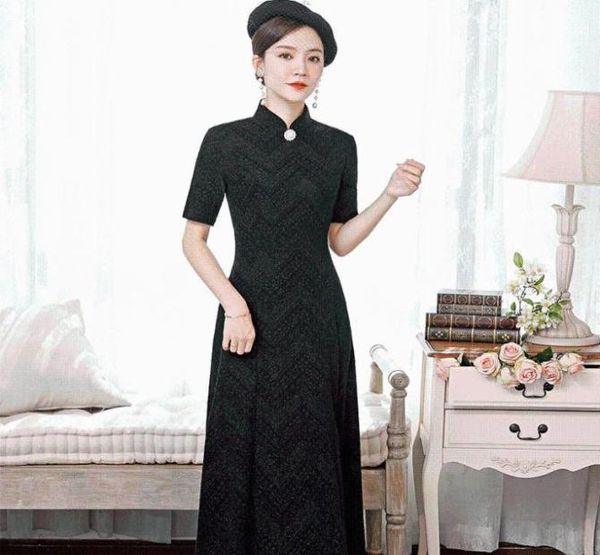 

ethnic clothing long lady aline cheongsam elegant chinese vintage button dress print flower plus size 35xl qipao spring party ve6614733, Red