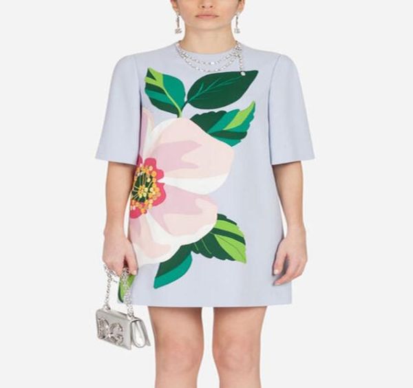

floral print women roundneck sheath dress short sleeve mini dresses2214261, Black;gray