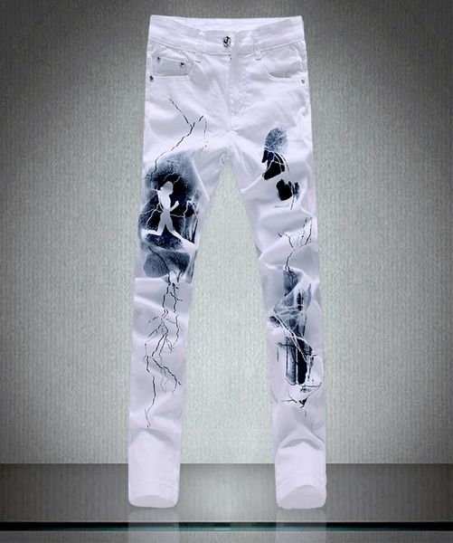 

white fashion men jeans unique lighting and man printing cotton large size 40 jeans for men 2021 new4549839, Blue