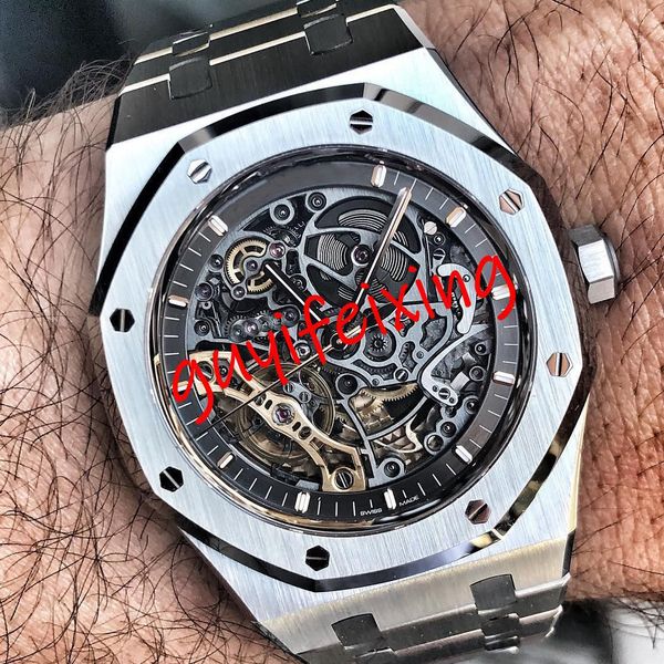

4 colors mens luxury watch 15407 15407st 15400 15202 openworked tourbillon automatic movement man ss 316l sapphire crystal wristwatch master, Slivery;brown