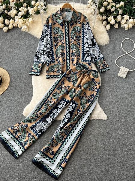 

women s two piece pants vintage women casual loose floral trousers suit elegant shirts straight pantsuit female fashion boho holiday 2 piec, White