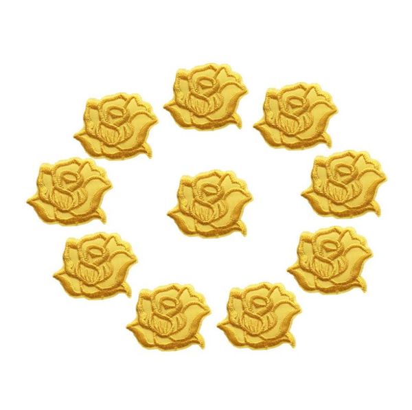 

10pcs embroidered sew iron on patches yellow rose flowers badges 4cm for jeans tablecloth dress shirt diy appliques craft decorati8246716, Black