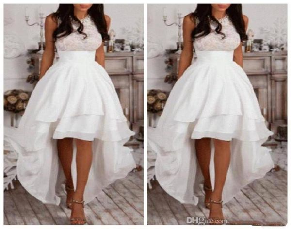 

white halter a line high low prom dresses chiffon tiered women homecoming dress lace 446661, Black