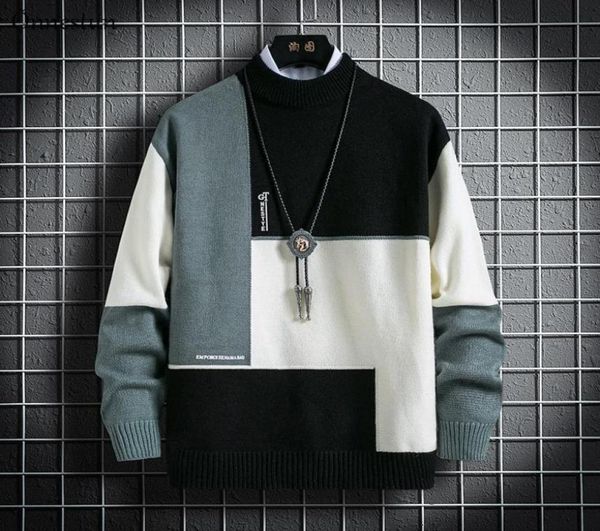 

onnestun sweater men new winter stitching design men039s sweater long sleeve knitted pullover casual man 5666084, White;black