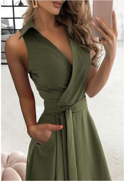 

deep v neck sleeveless backless woman dress summer casual office elegant black green lady dresses for women9391751, Black;gray