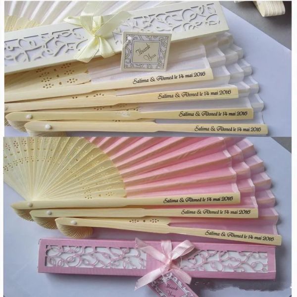 

100 pcs personalized wedding favors and gifts for guest silk fan cloth wedding decoration hand folding fans zz, White